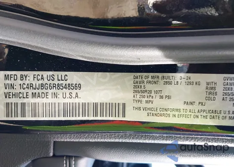 2024 Jeep Grand Cherokee L Limited 4X2 z USA, uszkodzony, nr VIN 1C4RJJBG6R8548569